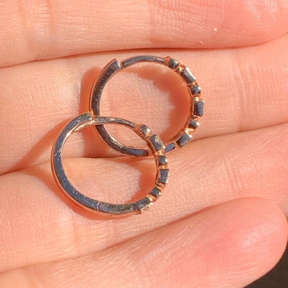 10K Rose Gold & Diamonds Double Click Earrings New - Picture 7 of 15